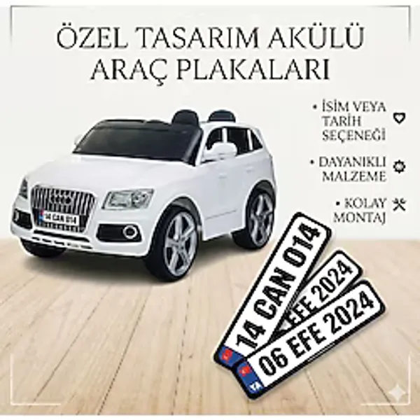 BUTİKPLAKA Akülü Araba Plakası /isme Özel Metal Paslanmaz Saç Metal Plaka 17x4 cm küçük boy (2 ADET)