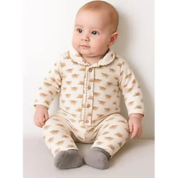 Buufuu Bebek Yenidogan Çocuk Kiz Erkek Pamuklu Oyali Pijama Takımı Hediyelik - Sütlü Kahverengi - 1 Yaş