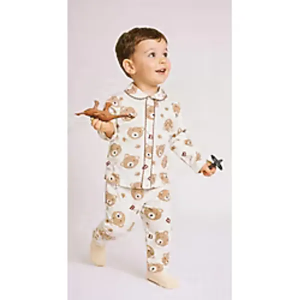 Buufuu Kız Bebek Çocuk Pamuklu Oyali Pijama Takımı Hediyelik - 1 Yaş - Acı Kahve - Bej