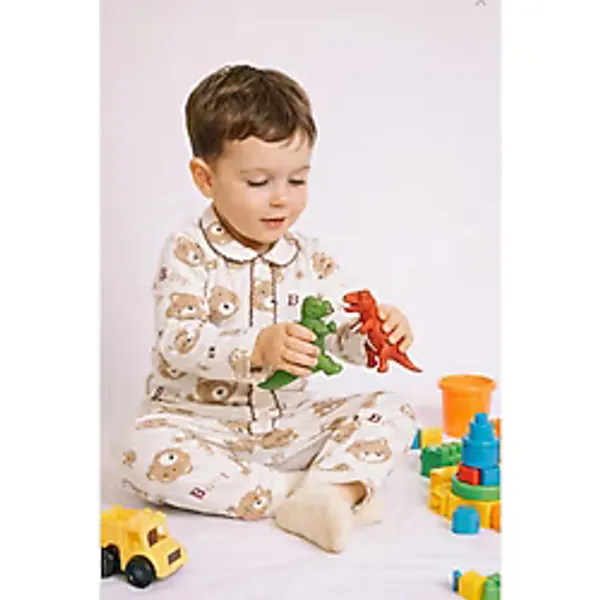 Buufuu Kız Bebek Çocuk Pamuklu Oyali Pijama Takımı Hediyelik - 2 Yaş - Acı Kahve - Bej
