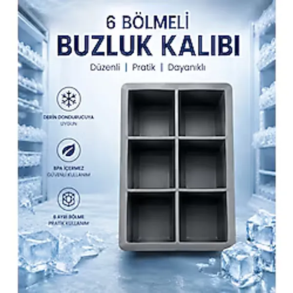 Büyük Boy 6Lı Silikon Küp Buz Kalıbı - Dev Buz Küpleri İçin Esnek Ve Dayanıklı Buz Yapma Kalıbı - İçecek, Kokteyl Ve Viski Buzu Füme