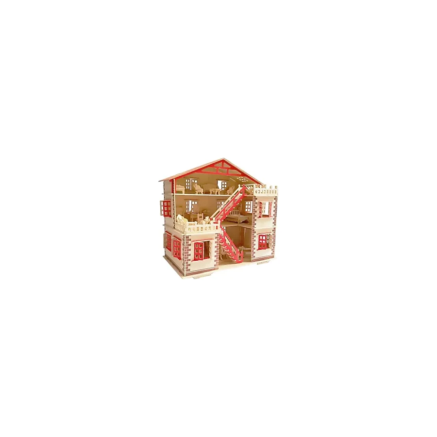 Büyük Boy Ahşap Maket Oyun Evi + 15 Parça Ahşap Mobilya