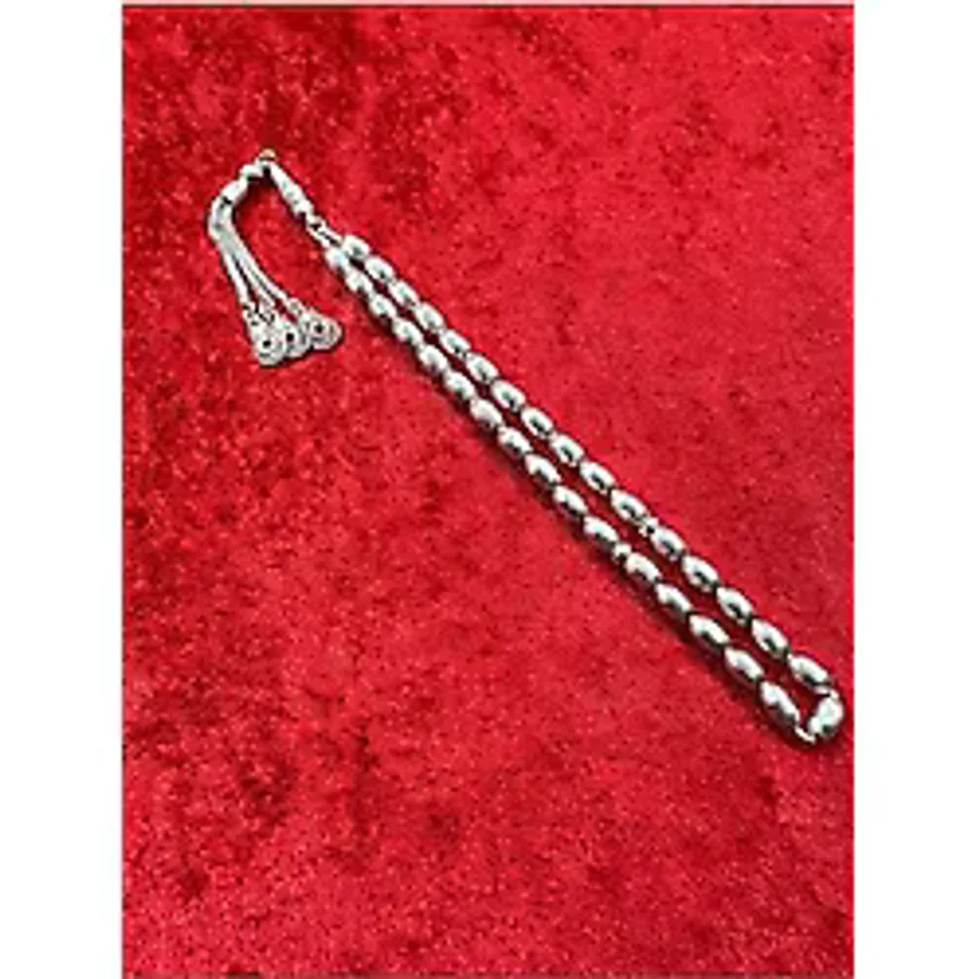 BÜYÜK BOY GÜMÜŞ TESBİH OYMALI 925 AYAR 5.8 x 10 MM KOLEKSİYONLUK HEDİYELİK TESBİH