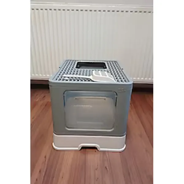 Büyük Boy Kırılmaz Kapalı Çekmeceli Kedi Tuvaleti Kedi Kumu Küreği Hediyeli Pet Bakım 38x38x49 cok-renkli