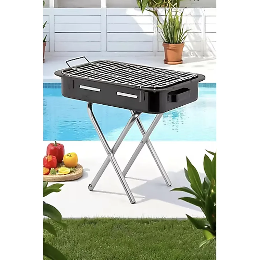Büyük Boy Xl Premium Seri Kalın Emaye Mangal Katlanır Ayaklı 1. Sınıf Paslanmaz Mangal 62 x 35CM - 62 x 35 cm