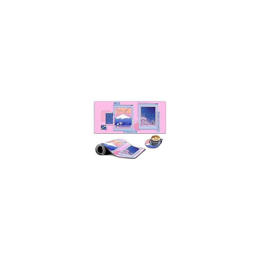 Büyük Oyun Fare Altlığı, EDGFRTOIO Pastel Sakura Montajlı Fuji Tasarım Bilgisayar Klavye Mat Masa Mousepad, Tam Masa Genişletilmiş XXL Mouse Pad 90 cm x 40 cm w/Dikişli Kenarlar Ofis Ev Oyunları için