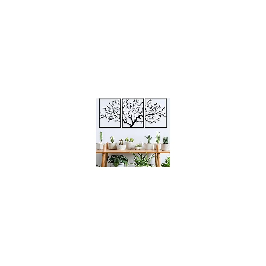 Büyük Yaşam Ağacı Metal Duvar Sanatı Dekoru 3 Panel, Ağaç Dalı Metal Süs Asılı Tabela, Ev Duvar Dekoru için Modern Metal Dal Duvar Dekorasyonu (Toplam 53 x 23,6 inç)