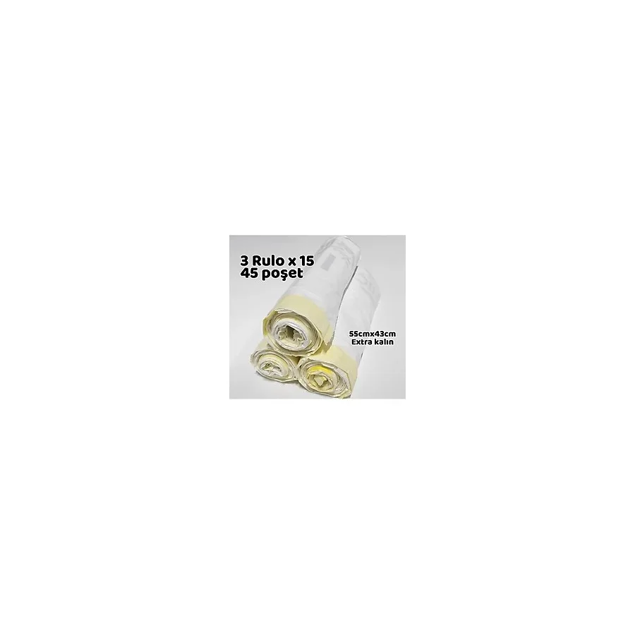 Büzgülü Çöp Torbası - 55Cmx43cm - Kedi Kumu Poşeti 3X15 Toplam 45 Poşet