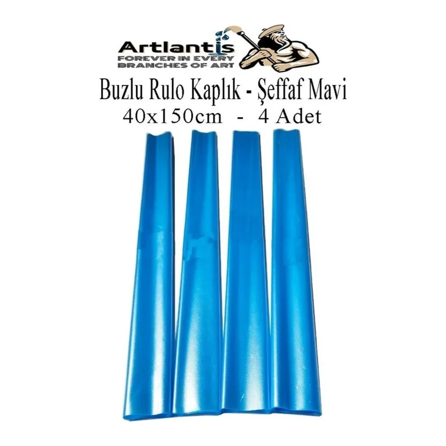 Buzlu Rulo Şeffaf Mavi Kaplık 4 Adet 40X150 Cm Defter Kitap Kaplığı Okul Öğrenci Rulo Kaplık