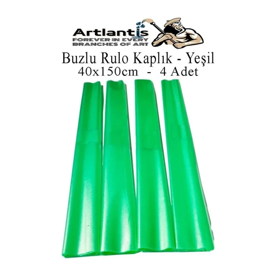 Buzlu Rulo Şeffaf Yeşil Kaplık 4 Adet 40X150 Cm Defter Kitap Kaplığı Okul Öğrenci Rulo Kaplık