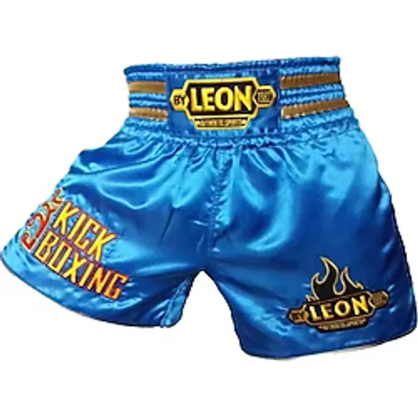 By Leon 1982 Leon Kick Boxing Nakışlı Profesyonel Kick Boks Şortu Mavi