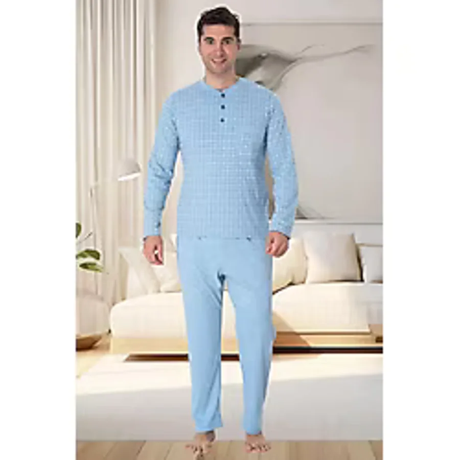 By Mecit 2759 Mavi Büyük Beden Erkek Pijama Takımı Mavi