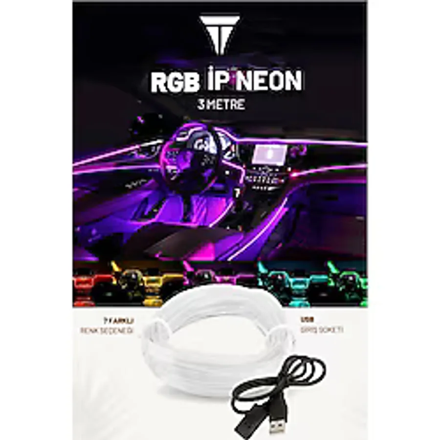 C9 Rgb Araç Içi Atmosfer Ambiyans Ip Neon Torpido LED 3 Metre USB Girişli