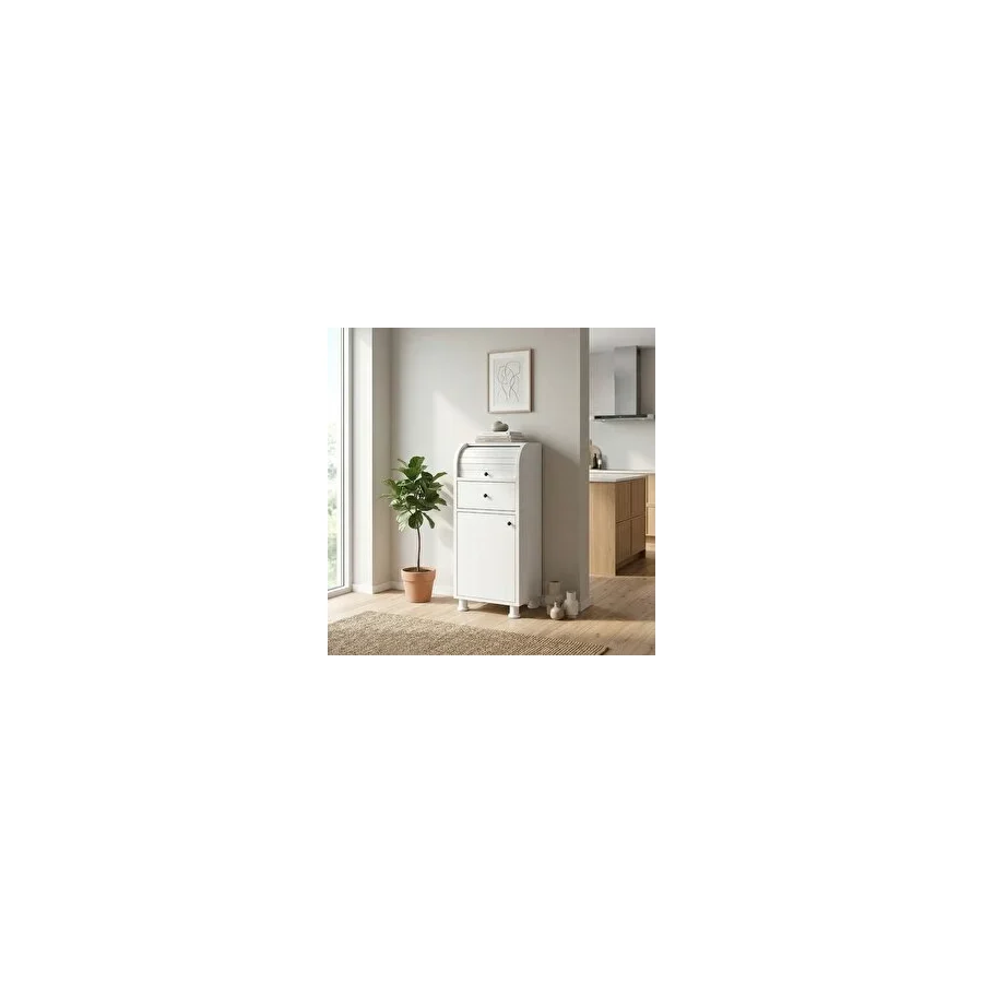 Cabana %100 Mdf Çekmeceli Ve Raflı Ekmeklik Dolabı - Kaydırmaz Kulplu Beyaz
