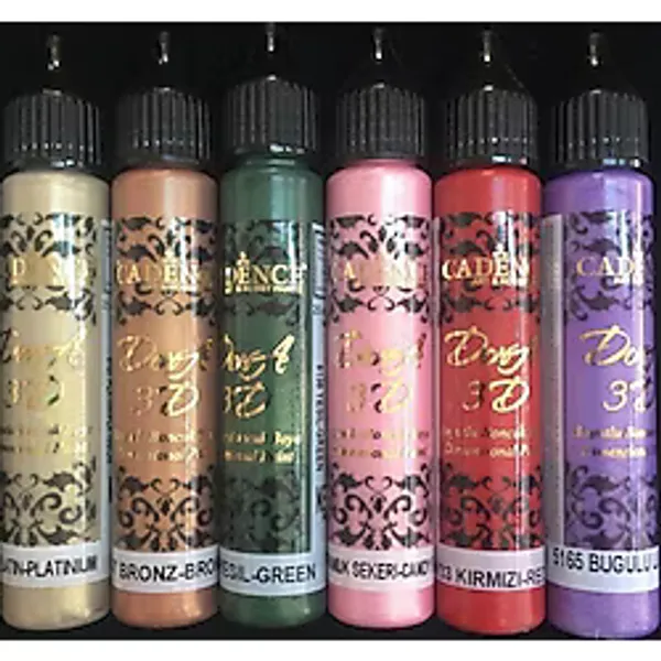Cadence 3D Boncuk Boya Set 6 Lı 25 ml Metalik Renkler ile Boyutlu Boya Uygulama