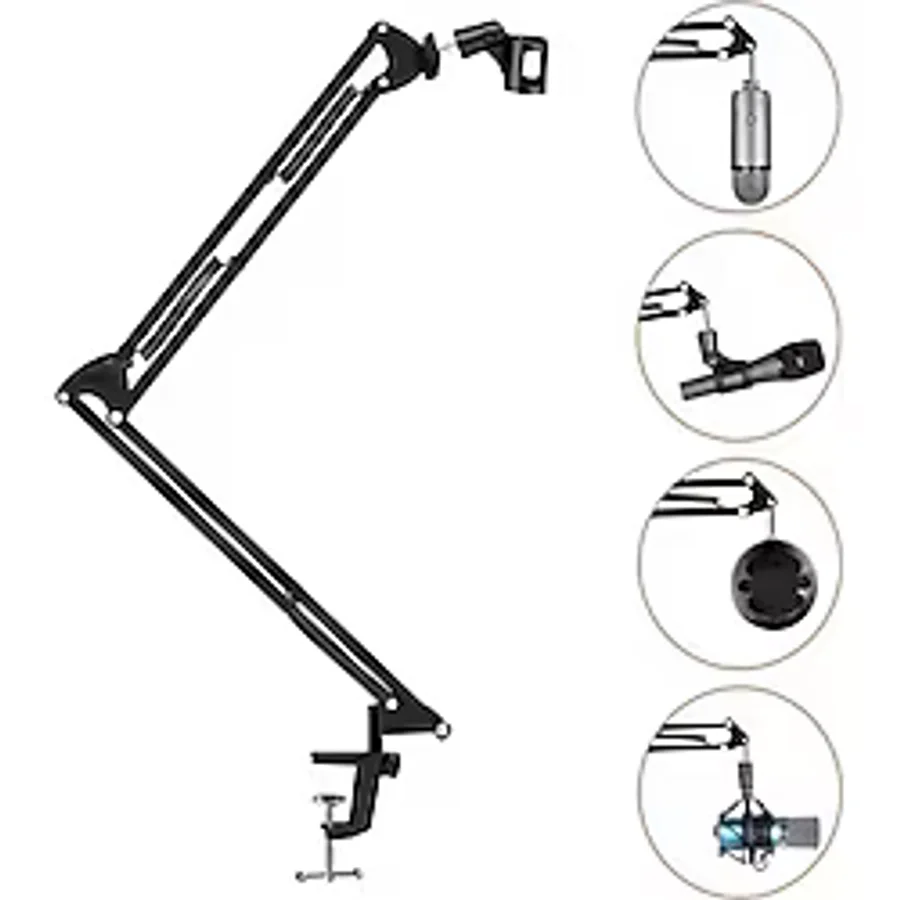CAILON Ayarlanabilir Masa Tipi Mikrofon Standı (35x35 Cm) Yaylı Kol, Dayanıklı Metal Yapı