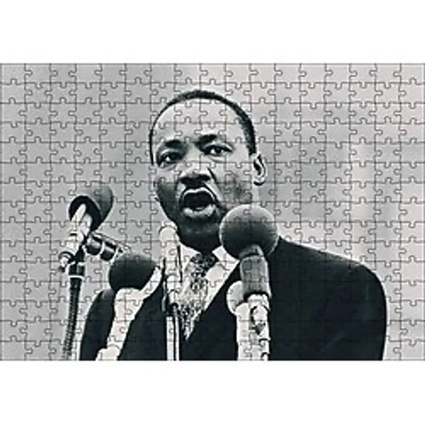 Cakapuzzle Martin Luther King ve Mikrofonlar Siyah Beyaz Puzzle Yapboz MDF Ahşap