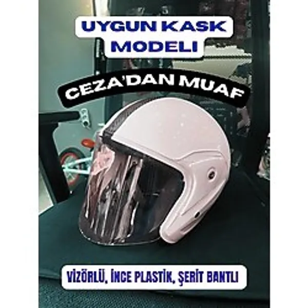 Çakay Beyaz Çene Açık Motosiklet Kask İnce Plastik Şerit Bantlı Standart Beden Uygun Model