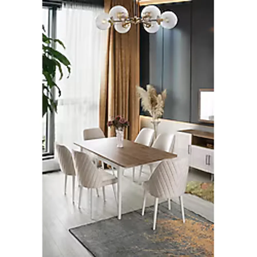 Çakıl Mdf Yemek Masa 6Lı Sandalye Takımı 90X145cm