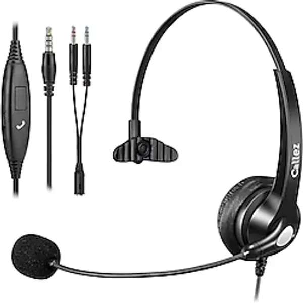 Callez Bilgisayar Kulaklığı, Mikrofonlu Gürültü Önleyici 3,5 mm Cep Telefonu Kulaklığı, PC Dizüstü Bilgisayar Tablet iPhone Android Çağrı Merkezi Ev Ofis Çalışması için Kablolu Kulaklık, Hat İçi