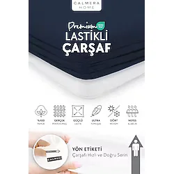 Calmera %100 Pamuk Penye Lastikli Çarşaf Çift Kişilik 150 x 200 cm - Lacivert