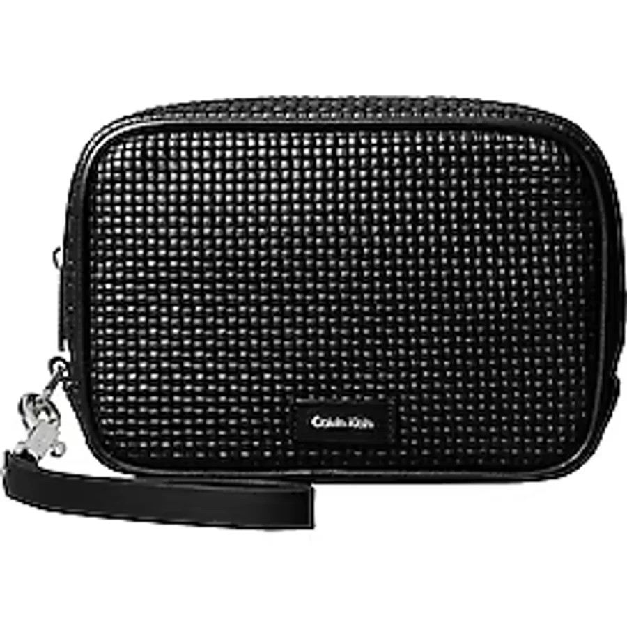 Calvin Klein Siyah Erkek Deri Traş Çantası EMBOSSED WOVEN ZIP POUCH