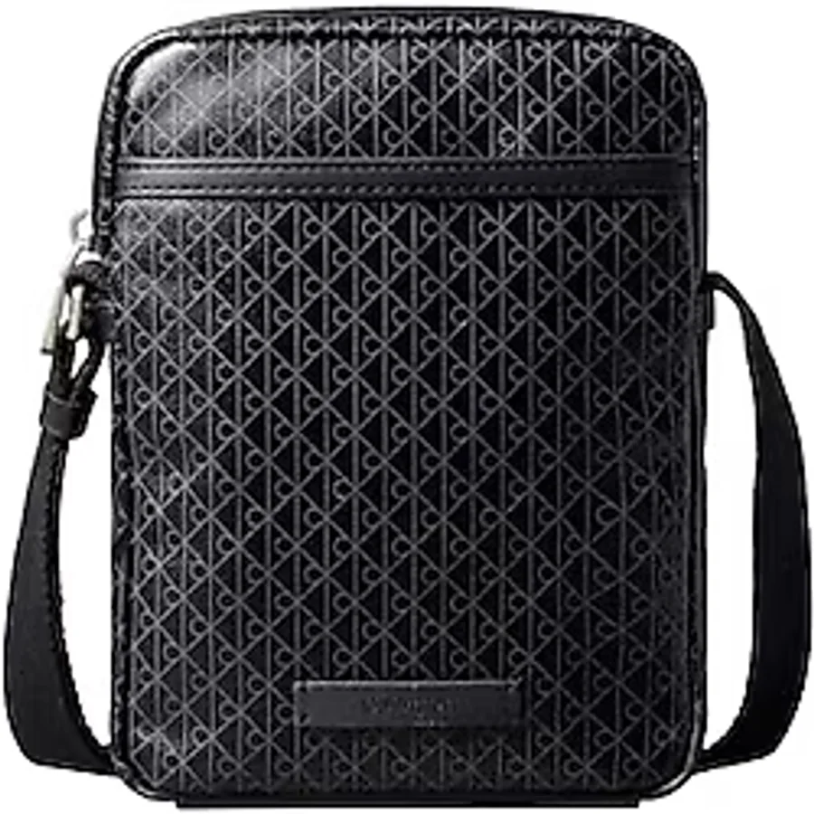 Calvin Klein Siyah Erkek Postacı Çantası EMBLEM AOP COATED SLIM REPORTER