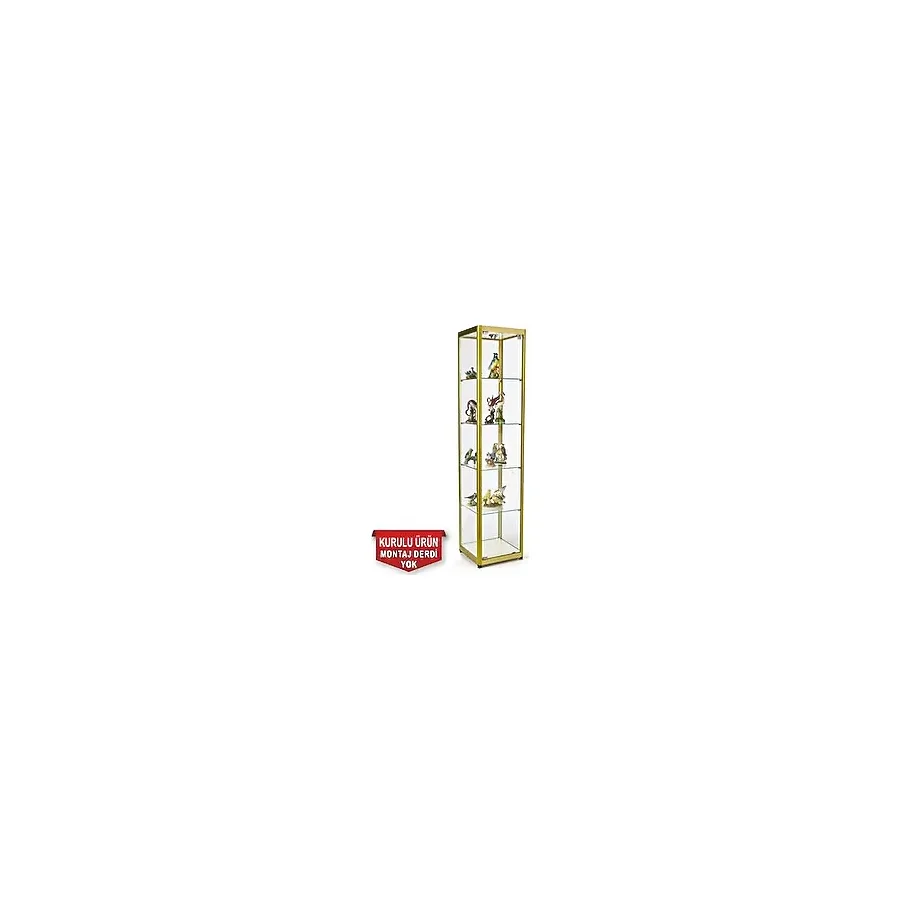 Cam Dolap Camlı Vitrin - Camlı Dolap - Camlı Koleksiyon Vitrini - Cam Raf - Kurulu Ürün 175x30x30 Altın