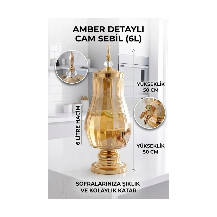 Cam Sebil - Yağlık, Şerbetlik, Sürahi - 6 Litre, 50 Cm-2