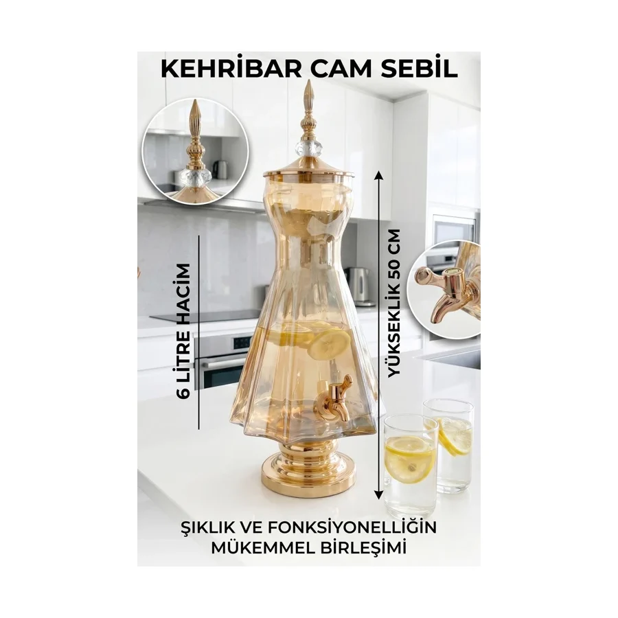 Cam Sebil - Yağlık, Şerbetlik, Sürahi - 6 Litre, 50 CM-3