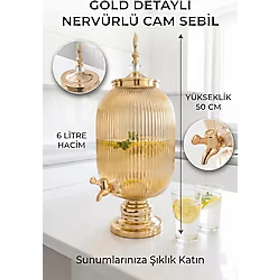 Cam Sebil - Yağlık, Şerbetlik, Sürahi - 6 Litre, 50 Cm-7