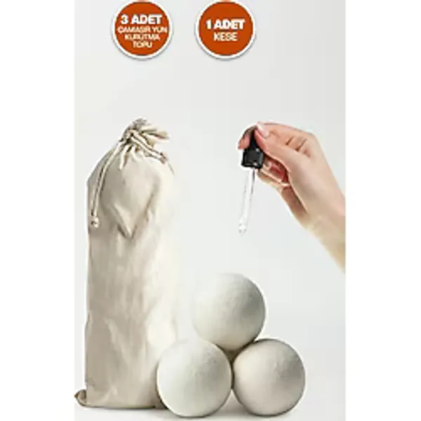 Çamaşır Yün Kurutma Topu - Doğal Yumuşatıcı - Kurutma Makinesi İçin - 3 Adet - XL