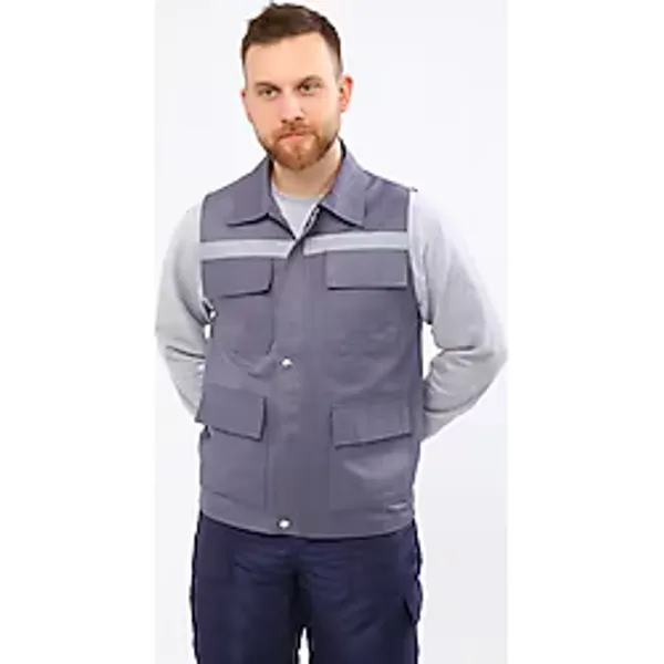 Çamdalı İş Elbiseleri 16/12 Gri Gabardin Çok Cepli Reflektörlü İşçi Yeleği XXL - 2XL