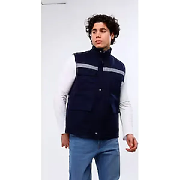 Çamdalı Iş Elbiseleri - Iş Yeleği Kapitoneli ve Reflektörlü Lacivert Kalın Işçi Yeleği - 2XL