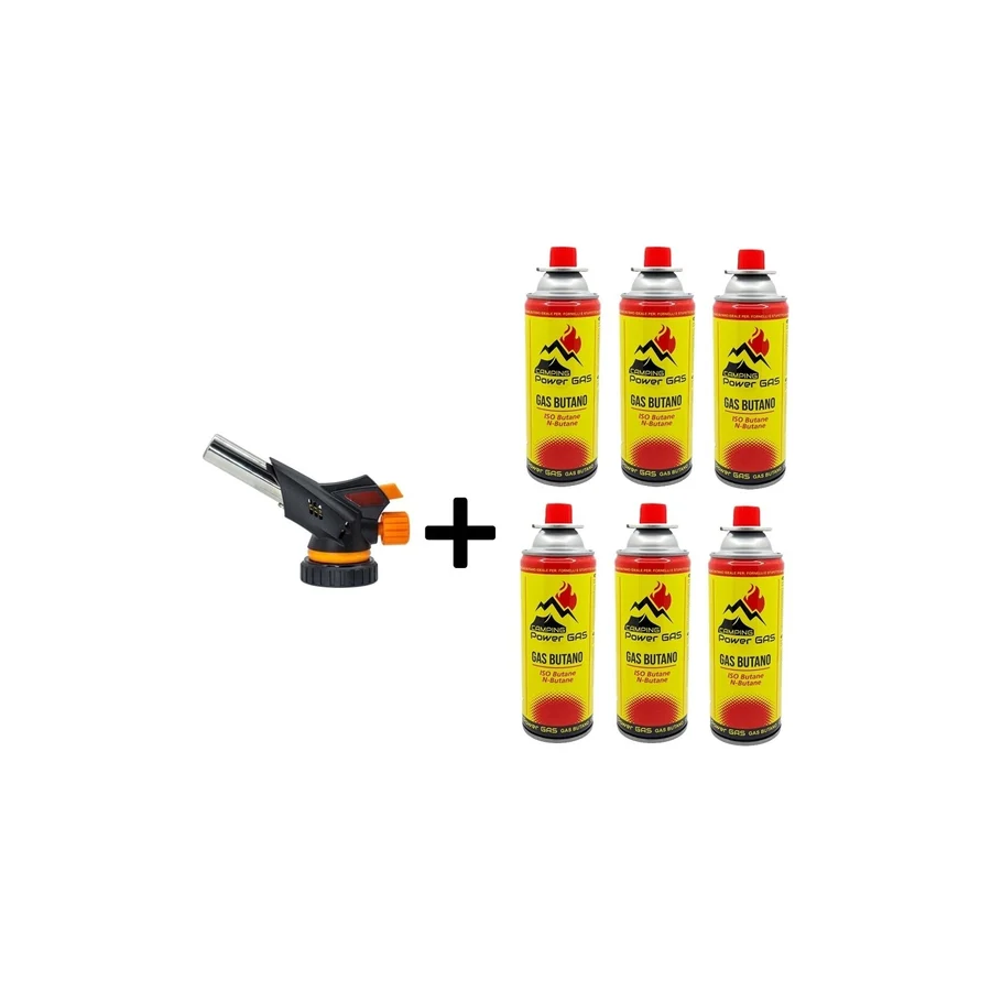 CAMPING TIME Çakmaklı Pürmüz Set 6 Adet Bütan Propan Kamp Gazı Kartuş 400ML 227GR - Kırmızı - Sarı