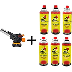 CAMPING TIME Çakmaklı Pürmüz Set 6 Adet Bütan Propan Kamp Gazı Kartuş 400ML 227GR - Kırmızı - Sarı