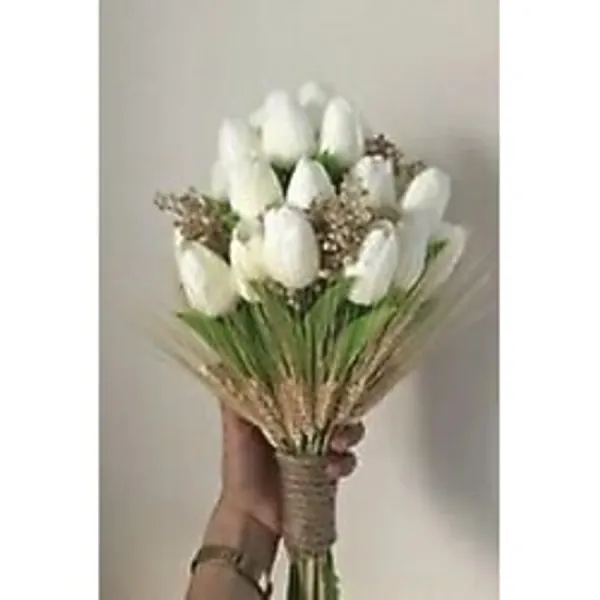 Can Krem Islak Lale Ve Kuru Çiçekli Gelin Buketi Yaka Gelin Çiçeği