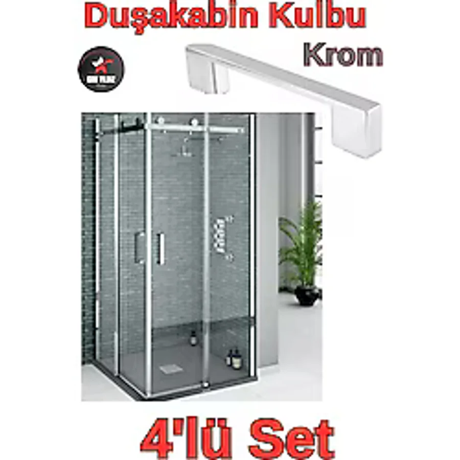 Can Yıldız Plastik Lüks Kare Krom D Kulp Duşa Kabin Kulbu Krom Duş Kulp 4 Adet Dörtlü Set Lüx