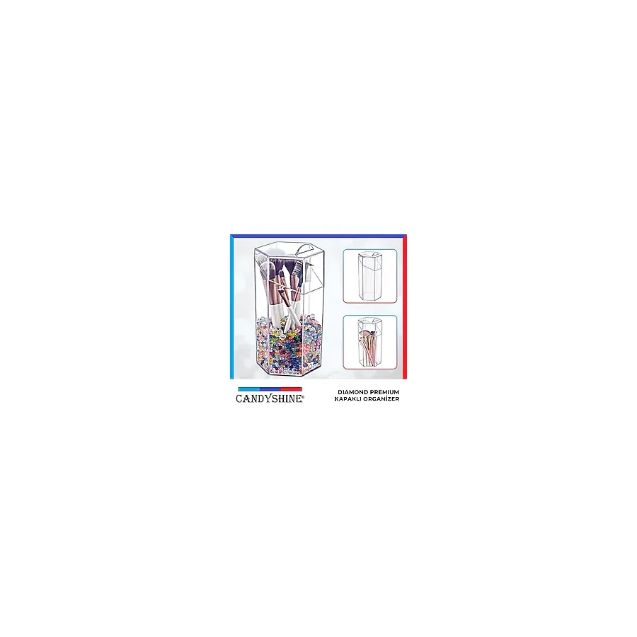 CandyShine Diamond Premium Kapaklı Altıgen Mika Makyaj Fırçası Düzenleyici Organizer Takı Mücevher Kutusu