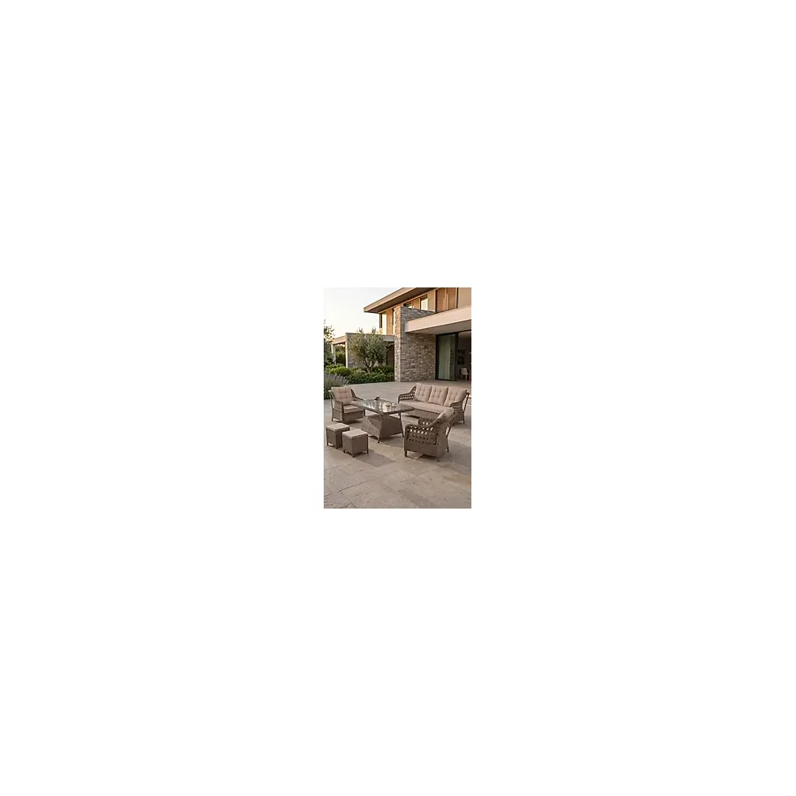 Canisa Akasya Serisi 1. Sınıf 3+1+1+2 Puf Kahverengi Rattan Cappucino Minder Bahçe Takımı, Balkon Takımı