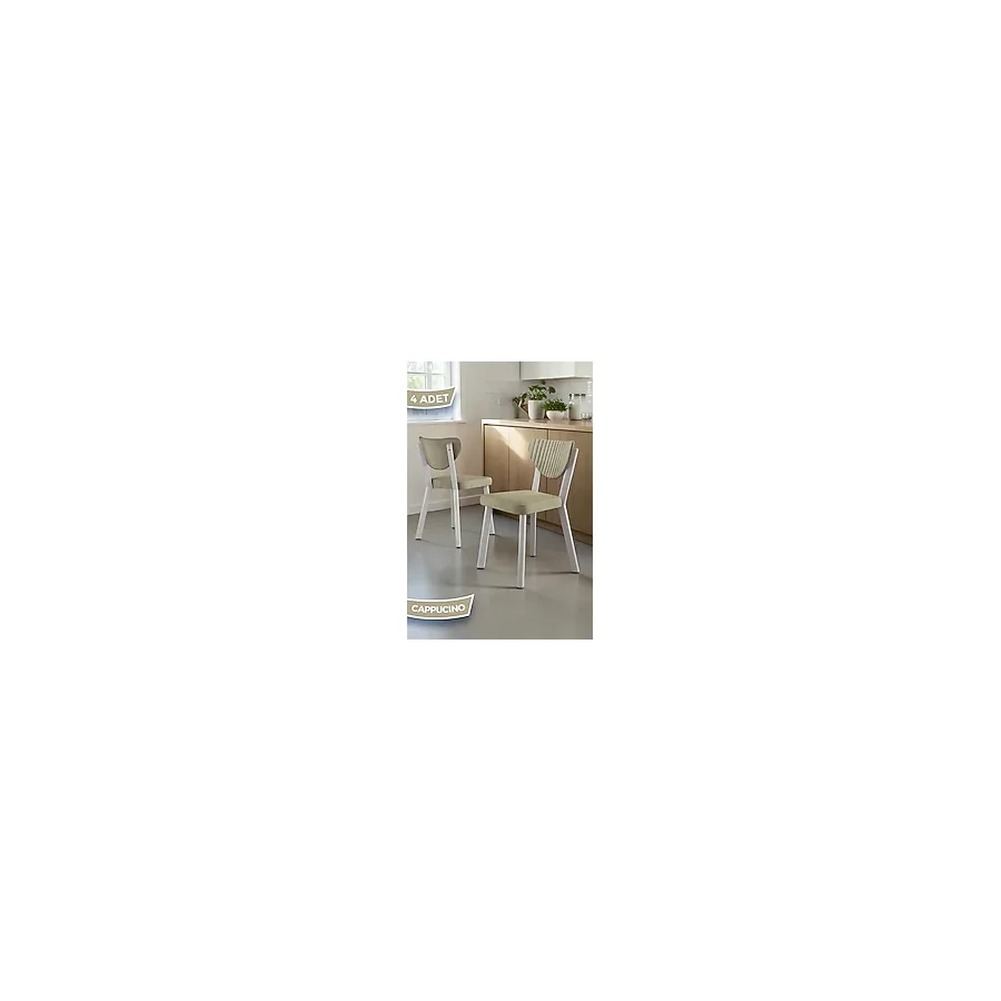 Canisa Concept Arfe Serisi 4 Adet Cappucino Bukle Kumaş Mutfak Sandalyesi Beyaz Metal İskeletli