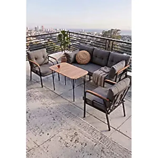 Canisa Ekon Serisi 1. Sınf 3+1+1 Ve 1 Adet Orta Sehpa 2 Yastıklı Gri Bahçe Balkon Oturma Koltuk Takımı