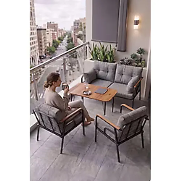Canisa Ekon Serisi 1. Sınıf 2+1+1 ve 1 Adet Orta Sehpa Gri Bahçe Balkon Oturma Koltuk Takımı