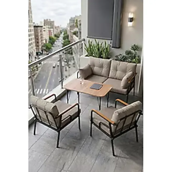 Canisa Ekon Serisi 1. Sınıf 2+1+1 ve 1 Adet Orta Sehpa Gri Bahçe Balkon Oturma Koltuk Takımı Çok Renkli