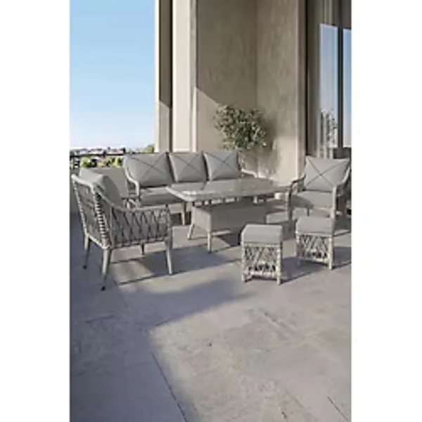 Canisa Tulipa Serisi 1.Sınıf 3+1+1+2 Puf Gri Rattan, Gri Minder Bahçe Balkon Oturma Koltuk Takımı