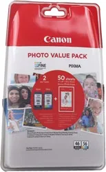 Canon PG-46L + CL 56 Fotoğraf Kağıdı ve Renkli + Siyah 2'li Kartuş Seti