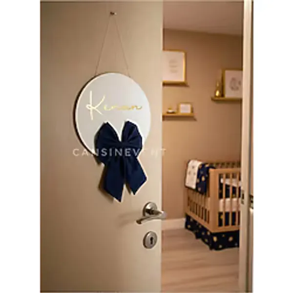 Cansın Event Bebek Kapı Süsü Doğum Odası / Hastane Odası Kapı Süsleme Fiyonk Detaylı 30Cm Lacivert
