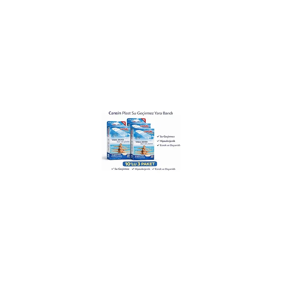 Cansın Plast Su Geçirmez Yara Bandı 10'Lu 3 Paket Waterproof First Aid Plaster