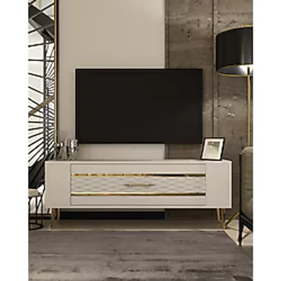 cantek dizayn RETROLP2CT TV SEHPASI BEYAZ-ALTIN