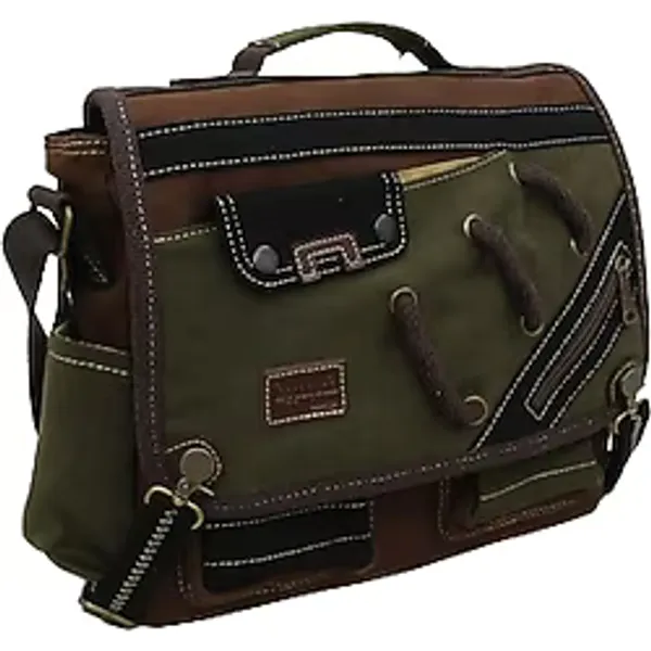 Cappadocia Vintage 4017 14 Laptop Postacı Okul Çantası Unisex Kilitli Çok Cepli Omuz Askılı Çanta (Haki Kahverengi)